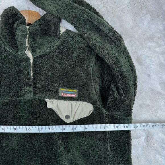 LL Bean High Pile Fleece Fuzzy Pullover Women Small 1/4 Snap T Green 505112 - Picture 8 of 10